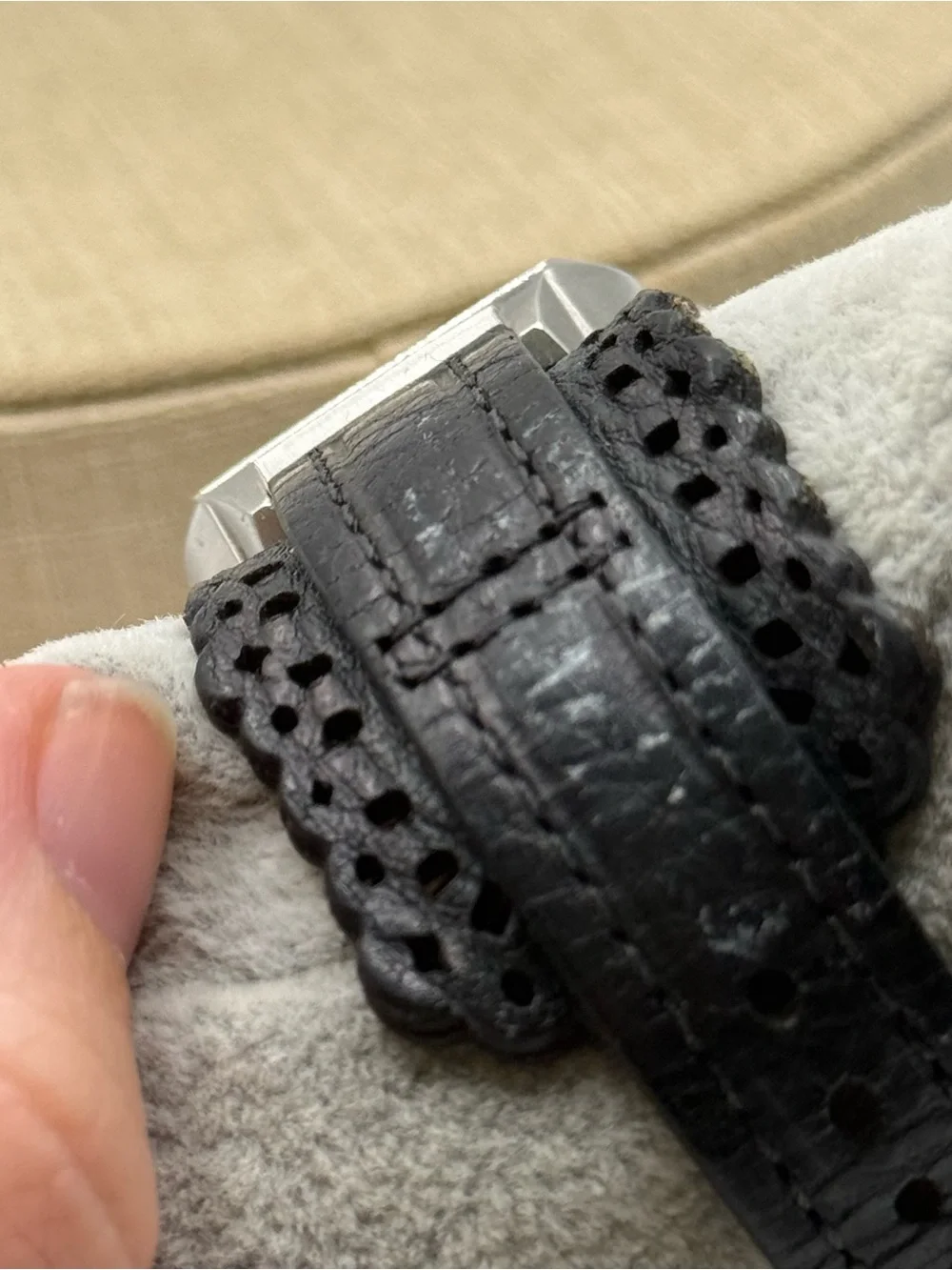 Fossil Black Leather Strap Silver Crystal-Trim Watch